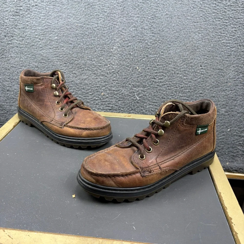 Eastland Mens 7.5 M Brown Leather Moc Toe Lug Sole Ankle Boots Vintage USA‎